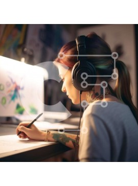 Intra Συλλεκτικό Ξύλινο Παζλ Plywood  4mm - Δημιουργική γυναίκα με τατουάζ που σχεδιάζει στο γραφείο Σε Ξύλινο Κουτί - Διαστάσεις Puzzle: 10x10 cm – 25 κομμάτια