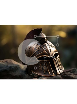 Intra Συλλεκτικό Ξύλινο Παζλ Plywood  4mm - Παλαιό σπαρτιατικό κράνος στο βράχο Σε Ξύλινο Κουτί - Διαστάσεις Puzzle: 10x10 cm – 25 κομμάτια