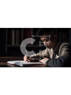 Intra Συλλεκτικό Ξύλινο Παζλ Plywood  4mm - Σοβαρός νεαρός άνδρας που γράφει σε ένα σημειωματάριο με στυλό Σε Ξύλινο Κουτί - Διαστάσεις Puzzle: 10x10 cm – 25 κομμάτια