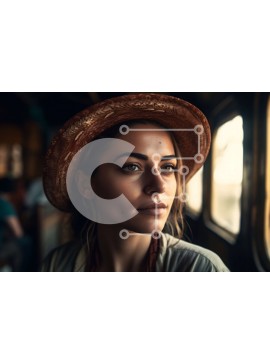 Intra Συλλεκτικό Ξύλινο Παζλ Plywood  4mm - Όμορφη φωτογραφία γυναίκας που φορά ψάθινο καπέλο κοιτάζοντας έξω από ένα παράθυρο τρένου Σε Ξύλινο Κουτί - Διαστάσεις Puzzle: 10x10 cm – 25 κομμάτια