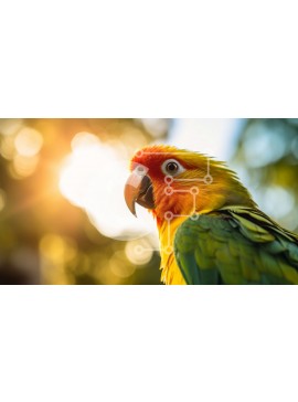 Intra Συλλεκτικό Ξύλινο Παζλ Plywood  4mm - Πολύχρωμος παπαγάλος που στέκεται στην πέρκα σε τροπικό περιβάλλον Σε Ξύλινο Κουτί - Διαστάσεις: 10x10 cm – 25 κομμάτια