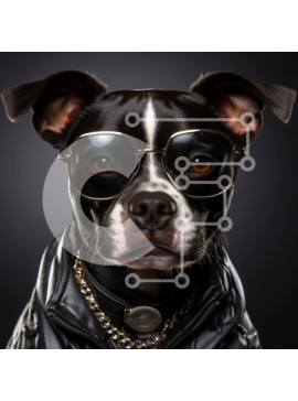 Intra Συλλεκτικό Ξύλινο Παζλ Plywood  4mm - Καταπληκτική εικόνα ενός κομψού σκύλου με γυαλιά ηλίου και δερμάτινο μπουφάν Σε Ξύλινο Κουτί - Διαστάσεις: 10x10 cm – 25 κομμάτια