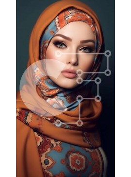 Intra Συλλεκτικό Ξύλινο Παζλ Plywood  4mm - Όμορφη εικόνα μιας γυναίκας που φορά ένα πορτοκαλί μοτίβο χιτζάμπ Σε Ξύλινο Κουτί - Διαστάσεις Puzzle: 10x10 cm – 25 κομμάτια