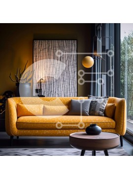 Intra Συλλεκτικό Ξύλινο Παζλ Plywood  4mm - Εσωτερική έμπνευση: Μοντέρνο σαλόνι με κίτρινο καναπέ Σε Ξύλινο Κουτί - Διαστάσεις Puzzle: 10x10 cm – 25 κομμάτια