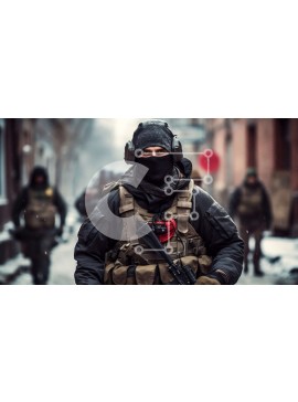 Intra Συλλεκτικό Ξύλινο Παζλ Plywood  4mm - Εικόνα ενός στρατιώτη με στρατιωτικό εξοπλισμό που περπατά σε μια χιονισμένη οδό Σε Ξύλινο Κουτί - Διαστάσεις Puzzle: 10x10 cm – 25 κομμάτια