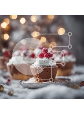 Σετ των 2 Intra Συλλεκτικό Ξύλινο Παζλ Plywood  4mm - Κομψά εορταστικά επιδόρπια με cupcakes και κόκκινα μούρα Σε Ξύλινο Κουτί - Διαστάσεις: 10x10 cm – 25 κομμάτια