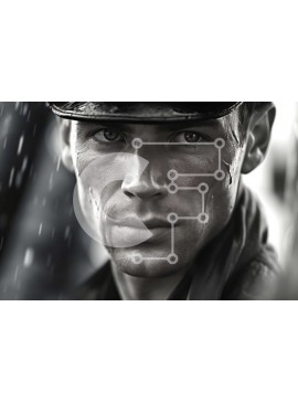 Intra Συλλεκτικό Ξύλινο Παζλ Plywood  4mm - Σοβαρός άνδρας με μαύρο δερμάτινο μπουφάν που στέκεται στη βροχή Σε Ξύλινο Κουτί - Διαστάσεις Puzzle: 10x10 cm – 25 κομμάτια