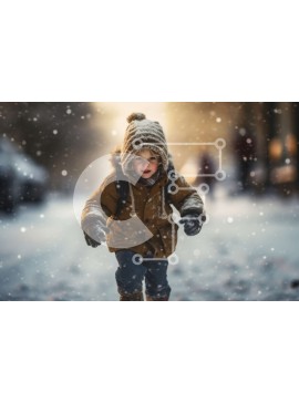 Intra Συλλεκτικό Ξύλινο Παζλ Plywood  4mm - Χειμερινή διασκέδαση: Νεαρό αγόρι που παίζει στο χιόνι Σε Ξύλινο Κουτί - Διαστάσεις Puzzle: 10x10 cm – 25 κομμάτια