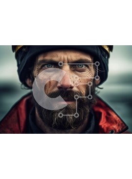 Intra Συλλεκτικό Ξύλινο Παζλ Plywood  4mm - Σοβαρός άντρας με γένια και κράνος με κόκκινο σακάκι και μαύρο παντελόνι Σε Ξύλινο Κουτί - Διαστάσεις Puzzle: 10x10 cm – 25 κομμάτια