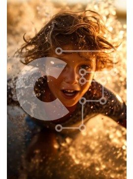 Intra Συλλεκτικό Ξύλινο Παζλ Plywood  4mm - Χαρούμενο νεαρό αγόρι που παίζει στο νερό στο ηλιοβασίλεμα Σε Ξύλινο Κουτί - Διαστάσεις Puzzle: 10x10 cm – 25 κομμάτια