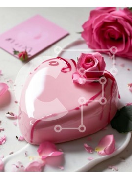 Σετ των 2 Intra Συλλεκτικό Ξύλινο Παζλ Plywood  4mm - Κέικ σε σχήμα καρδιάς με ροζ τριαντάφυλλα και λουλούδια Σε Ξύλινο Κουτί - Διαστάσεις: 10x10 cm – 25 κομμάτια