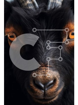 Σετ των 2 Intra Συλλεκτικό Ξύλινο Παζλ Plywood  4mm - Κοντινή εικόνα μιας μαύρης κατσίκας με κίτρινα μάτια Σε Ξύλινο Κουτί - Διαστάσεις: 10x10 cm – 25 κομμάτια