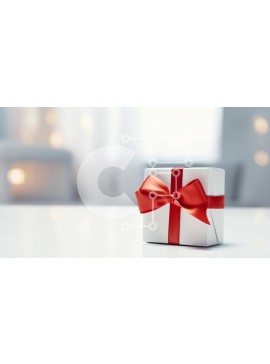 Intra Συλλεκτικό Ξύλινο Παζλ Plywood  4mm - Λευκό κουτί δώρου με κόκκινο φιόγκο στο τραπέζι Σε Ξύλινο Κουτί - Διαστάσεις Puzzle: 10x10 cm – 25 κομμάτια