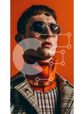 Intra Συλλεκτικό Ξύλινο Παζλ Plywood  4mm - Κομψός άνδρας που στέκεται σε πορτοκαλί φόντο Σε Ξύλινο Κουτί - Διαστάσεις Puzzle: 10x10 cm – 25 κομμάτια