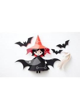 Intra Συλλεκτικό Ξύλινο Παζλ Plywood  4mm - Χαρτί μάγισσας αποκριάτικο κομμένο με νυχτερίδες Σε Ξύλινο Κουτί - Διαστάσεις Puzzle: 10x10 cm – 25 κομμάτια