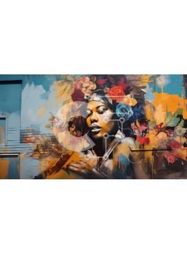 Intra Συλλεκτικό Ξύλινο Παζλ Plywood  4mm - Εκπληκτικό πορτρέτο μιας σοβαρής γυναίκας με στέμμα λουλουδιών σε αστικό περιβάλλον Σε Ξύλινο Κουτί - Διαστάσεις Puzzle: 10x10 cm – 25 κομμάτια