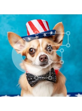 Intra Συλλεκτικό Ξύλινο Παζλ Plywood  4mm - Αξιολάτρευτη εικόνα μικρού σκύλου που φοράει πατριωτικό καπέλο και παπιγιόν Σε Ξύλινο Κουτί - Διαστάσεις: 10x10 cm – 25 κομμάτια