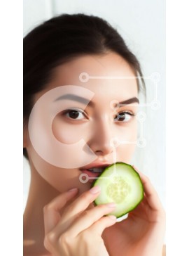 Intra Συλλεκτικό Ξύλινο Παζλ Plywood  4mm - Υγιεινή διατροφή - γυναίκα που κρατά ένα φρέσκο ​​αγγούρι Σε Ξύλινο Κουτί - Διαστάσεις: 10x10 cm – 25 κομμάτια