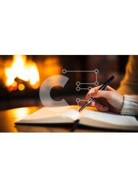 Intra Συλλεκτικό Ξύλινο Παζλ Plywood  4mm - Πρόσωπο που γράφει στο Σημειωματάριο δίπλα στο Τζάκι Σε Ξύλινο Κουτί - Διαστάσεις Puzzle: 10x10 cm – 25 κομμάτια