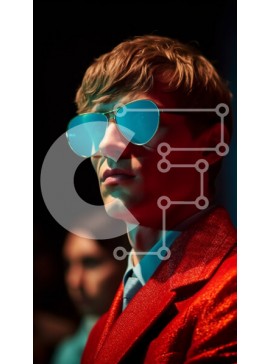 Intra Συλλεκτικό Ξύλινο Παζλ Plywood  4mm - Σοβαρός άνδρας στη σκηνή με κόκκινα γυαλιά ηλίου και σακάκι Σε Ξύλινο Κουτί - Διαστάσεις Puzzle: 10x10 cm – 25 κομμάτια