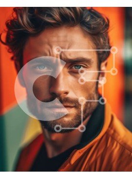 Intra Συλλεκτικό Ξύλινο Παζλ Plywood  4mm - Σοβαρός άνδρας με γένια και πορτοκαλί σακάκι - Φωτογραφία Αρχείου Σε Ξύλινο Κουτί - Διαστάσεις Puzzle: 10x10 cm – 25 κομμάτια