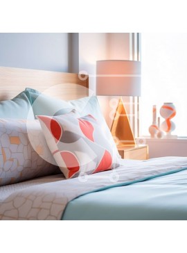 Intra Συλλεκτικό Ξύλινο Παζλ Plywood  4mm - Κομψό υπνοδωμάτιο με μπλε και πορτοκαλί συνδυασμό χρωμάτων και ριγέ αναπαυτικό Σε Ξύλινο Κουτί - Διαστάσεις Puzzle: 10x10 cm – 25 κομμάτια