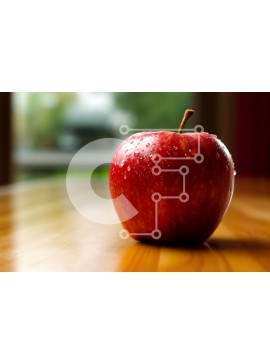 Σετ των 2 Intra Συλλεκτικό Ξύλινο Παζλ Plywood  4mm - Όμορφη εικόνα ενός κόκκινου μήλου σε ένα ξύλινο τραπέζι με θέα στη βροχερή μέρα έξω Σε Ξύλινο Κουτί - Διαστάσεις: 10x10 cm – 25 κομμάτια