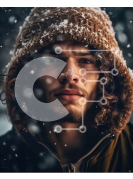 Intra Συλλεκτικό Ξύλινο Παζλ Plywood  4mm - Σοβαρός νεαρός άνδρας με καφέ κουκούλα που στέκεται στο χιόνι Σε Ξύλινο Κουτί - Διαστάσεις Puzzle: 10x10 cm – 25 κομμάτια