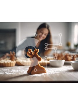 Intra Συλλεκτικό Ξύλινο Παζλ Plywood  4mm - Γυναίκα στην κουζίνα που ετοιμάζει φαγητό με κάλυμμα cupcake ταράνδων Σε Ξύλινο Κουτί - Διαστάσεις Puzzle: 10x10 cm – 25 κομμάτια