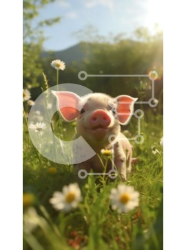 Σετ των 2 Intra Συλλεκτικό Ξύλινο Παζλ Plywood  4mm - Αξιολάτρευτη εικόνα ενός χοίρου σε ένα χωράφι με μαργαρίτα Σε Ξύλινο Κουτί - Διαστάσεις: 10x10 cm – 25 κομμάτια