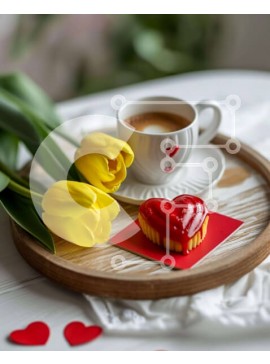 Σετ των 2 Intra Συλλεκτικό Ξύλινο Παζλ Plywood  4mm - Τούρτα σε σχήμα καρδιάς, cupcakes και κίτρινες τουλίπες για την ημέρα του Αγίου Βαλεντίνου Σε Ξύλινο Κουτί - Διαστάσεις: 10x10 cm – 25 κομμάτια