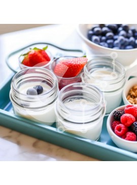 Σετ των 2 Intra Συλλεκτικό Ξύλινο Παζλ Plywood  4mm - Μπλε δίσκος με γιαούρτι, μούρα και σνακ Σε Ξύλινο Κουτί - Διαστάσεις: 10x10 cm – 25 κομμάτια