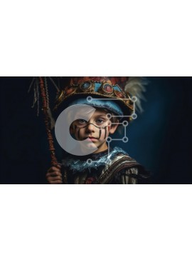 Intra Συλλεκτικό Ξύλινο Παζλ Plywood  4mm - Νεαρό αγόρι με πολύχρωμο κοστούμι με στέμμα και προσωπικό - Φωτογραφία Αρχείου Σε Ξύλινο Κουτί - Διαστάσεις Puzzle: 10x10 cm – 25 κομμάτια