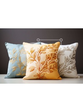 Intra Συλλεκτικό Ξύλινο Παζλ Plywood  4mm - Διακοσμητικά μαξιλάρια με κεντημένα φύλλα σε ανοιχτό γκρι φόντο Σε Ξύλινο Κουτί - Διαστάσεις Puzzle: 10x10 cm – 25 κομμάτια