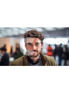 Intra Συλλεκτικό Ξύλινο Παζλ Plywood  4mm - Χαμογελαστός άνδρας με μακριά μαλλιά και γένια σε εσωτερικό περιβάλλον Σε Ξύλινο Κουτί - Διαστάσεις Puzzle: 10x10 cm – 25 κομμάτια