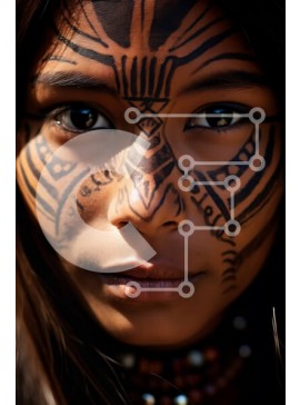 Intra Συλλεκτικό Ξύλινο Παζλ Plywood  4mm - Πορτρέτο μιας νεαρής γυναίκας με παραδοσιακή φυλετική ζωγραφική προσώπου Σε Ξύλινο Κουτί - Διαστάσεις Puzzle: 10x10 cm – 25 κομμάτια