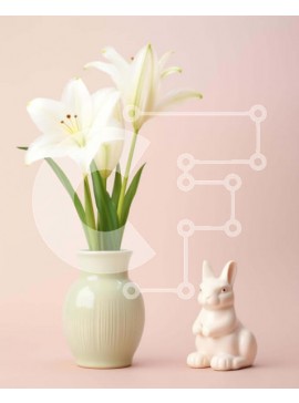 Intra Συλλεκτικό Ξύλινο Παζλ Plywood  4mm - Λευκοί κρίνοι και λαγουδάκι σε ροζ βάζο Σε Ξύλινο Κουτί - Διαστάσεις: 10x10 cm – 25 κομμάτια