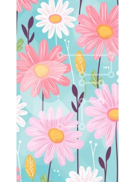 Σετ των 2 Intra Συλλεκτικό Ξύλινο Παζλ Plywood  4mm - Άνευ ραφής σχέδιο λουλουδιών μαργαρίτας σε ροζ, κίτρινο και λευκό σε μπλε φόντο Σε Ξύλινο Κουτί - Διαστάσεις: 10x10 cm – 25 κομμάτια