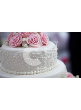 Σετ των 2 Intra Συλλεκτικό Ξύλινο Παζλ Plywood  4mm - Λευκή τούρτα τριών επιπέδων με ροζ τριαντάφυλλα και πέρλες Σε Ξύλινο Κουτί - Διαστάσεις: 10x10 cm – 25 κομμάτια