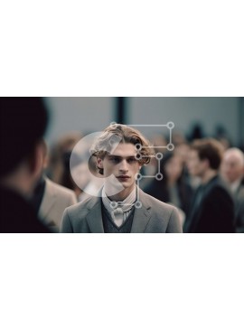 Intra Συλλεκτικό Ξύλινο Παζλ Plywood  4mm - Επαγγελματίας άνδρας με κοστούμι και γραβάτα που στέκεται στο πολυάσχολο δωμάτιο Σε Ξύλινο Κουτί - Διαστάσεις Puzzle: 10x10 cm – 25 κομμάτια