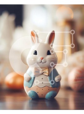 Intra Συλλεκτικό Ξύλινο Παζλ Plywood  4mm - Λευκό Πασχαλινό λαγουδάκι σε διακοσμητικό αυγό Σε Ξύλινο Κουτί - Διαστάσεις Puzzle: 10x10 cm – 25 κομμάτια