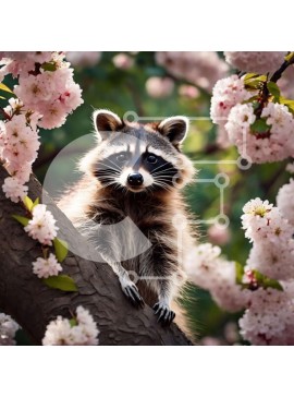 Intra Συλλεκτικό Ξύλινο Παζλ Plywood  4mm - Περίεργο ρακούν σε ανθισμένο κλαδί βελανιδιάς Σε Ξύλινο Κουτί - Διαστάσεις: 10x10 cm – 25 κομμάτια