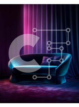 Intra Συλλεκτικό Ξύλινο Παζλ Plywood  4mm - Κομψός μπλε καναπές με εντυπωσιακό ροζ και μωβ φωτισμό Σε Ξύλινο Κουτί - Διαστάσεις Puzzle: 10x10 cm – 25 κομμάτια