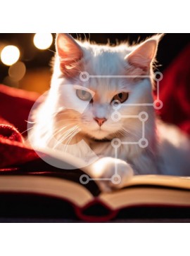 Intra Συλλεκτικό Ξύλινο Παζλ Plywood  4mm - Λευκή γάτα που απολαμβάνει μια καλή ανάγνωση Σε Ξύλινο Κουτί - Διαστάσεις: 10x10 cm – 25 κομμάτια