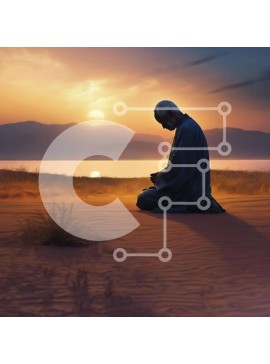 Intra Συλλεκτικό Ξύλινο Παζλ Plywood  4mm - Άνδρας γονατιστός στην άμμο στο ηλιοβασίλεμα κοντά σε υδάτινα σώματα Σε Ξύλινο Κουτί - Διαστάσεις: 10x10 cm – 25 κομμάτια