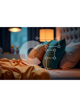 Intra Συλλεκτικό Ξύλινο Παζλ Plywood  4mm - Άνετο υπνοδωμάτιο με έντονο πορτοκαλί και μπλε κρεβάτι Σε Ξύλινο Κουτί - Διαστάσεις Puzzle: 10x10 cm – 25 κομμάτια