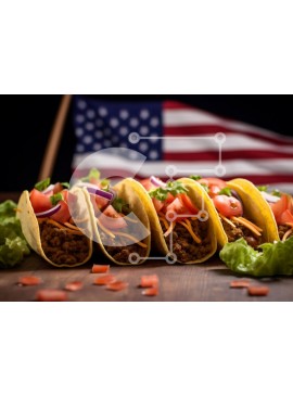 Σετ των 2 Intra Συλλεκτικό Ξύλινο Παζλ Plywood  4mm - Tacos σε ξύλινο τραπέζι με φόντο αμερικανικής σημαίας Σε Ξύλινο Κουτί - Διαστάσεις: 10x10 cm – 25 κομμάτια