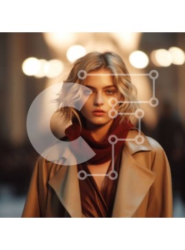 Intra Συλλεκτικό Ξύλινο Παζλ Plywood  4mm - Όμορφη εικόνα μιας γυναίκας με καμπαρντίνα και κόκκινο κασκόλ σε έναν νυχτερινό δρόμο Σε Ξύλινο Κουτί - Διαστάσεις Puzzle: 10x10 cm – 25 κομμάτια