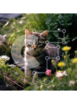 Intra Συλλεκτικό Ξύλινο Παζλ Plywood  4mm - Αξιολάτρευτη εικόνα ενός γατάκι σε έναν κήπο με λουλούδια και πράσινο Σε Ξύλινο Κουτί - Διαστάσεις: 10x10 cm – 25 κομμάτια