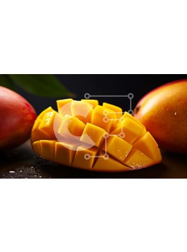 Σετ των 2 Intra Συλλεκτικό Ξύλινο Παζλ Plywood  4mm - Ώριμες φέτες μάνγκο σε μαύρη επιφάνεια Σε Ξύλινο Κουτί - Διαστάσεις: 10x10 cm – 25 κομμάτια